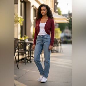 EUC Focus By Shani Women’s Maroon Cropped Long Sleeve Sweater Cardigan - Size S